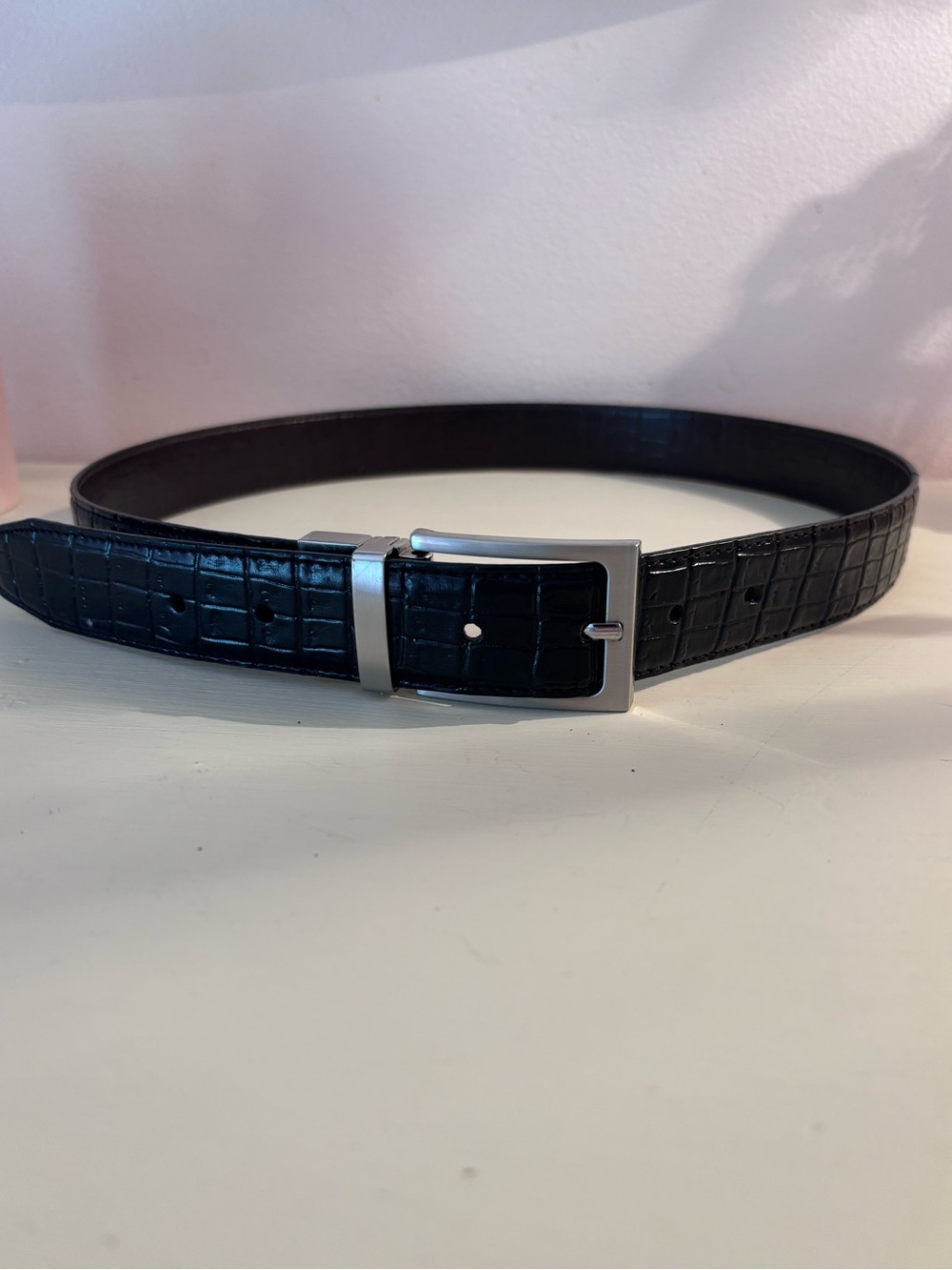 Bloomingdale’s Boys Black Crocodile Leather Belt 32